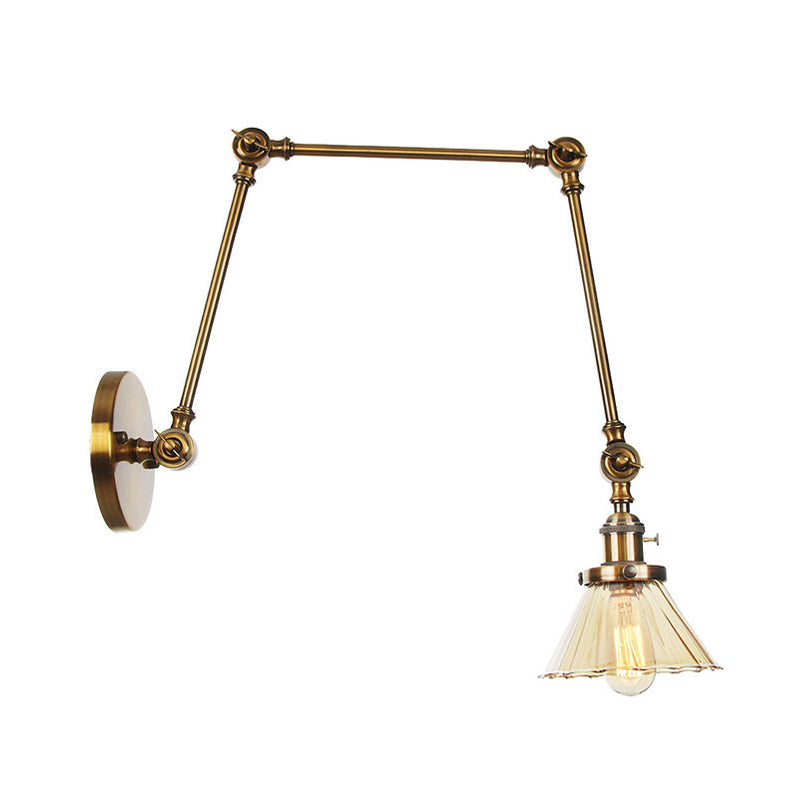 Industrial Cone Wall Light With Clear/Amber Glass And Arm - Black/Bronze/Brass (8+8/8+8+8)