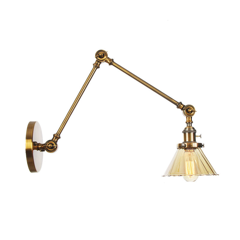 Industrial Cone Wall Light With Clear/Amber Glass And Arm - Black/Bronze/Brass (8+8/8+8+8)