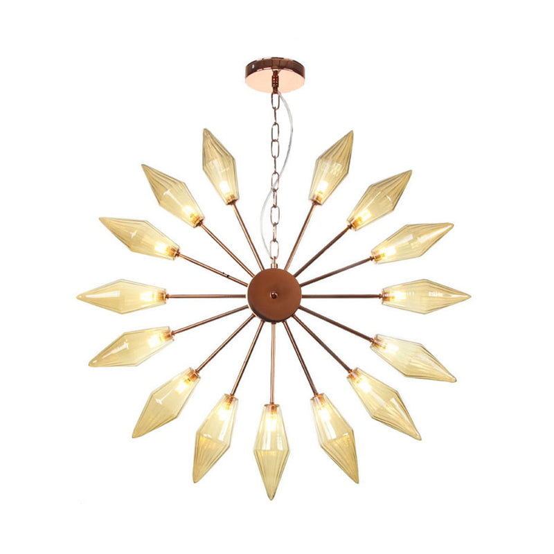 Moderner industrieller Sputnik-Kronleuchter mit Bernstein-/Klarglas – 6/9/12 Lichter – Schwarz-/Kupfer-/Chrom-Oberflächen