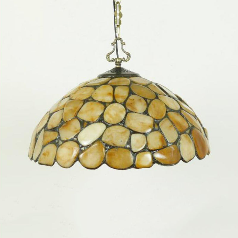 Mediterranean Black Stone Suspension Pendant - Sleek Dome Hanging Light With 1-Light Fixture