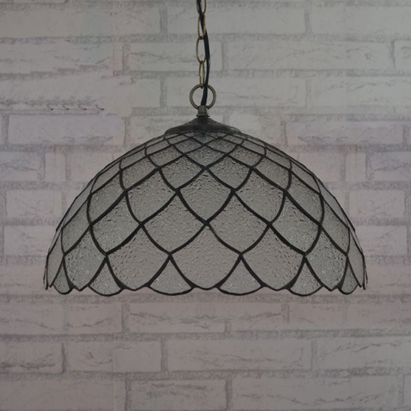 Baroque Black Domed Shade Ceiling Light With Silver Textured Glass Pendant