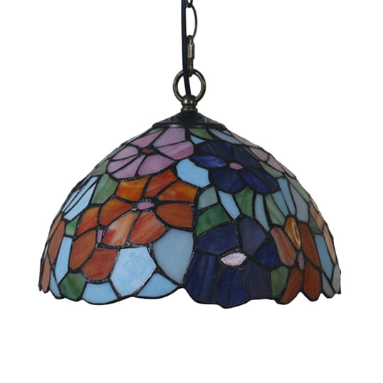 Mediterranean Black Blossom Down Lighting Pendant Light With Colorful Stained Glass - 1