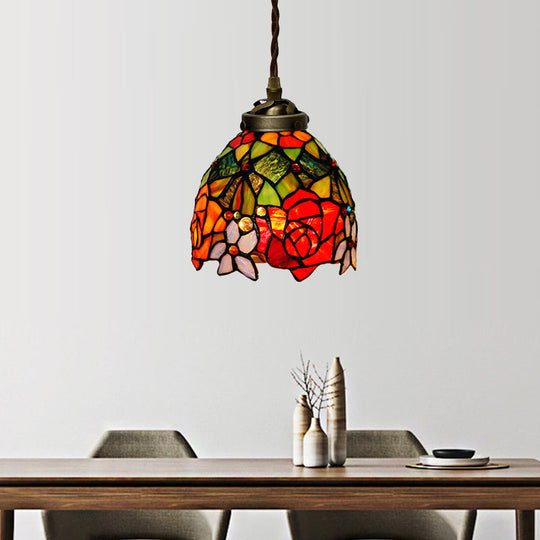 Colorful Stained Glass Pendant Light For Dining Room - Tiffany Style Red