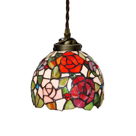 Colorful Stained Glass Pendant Light For Dining Room - Tiffany Style Pink