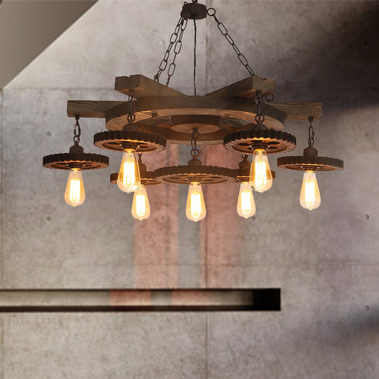 Industrial Rustic Metal Chandelier + 3 Or 7 Exposed Bulb Lights – Ideal For Restaurants / Rust