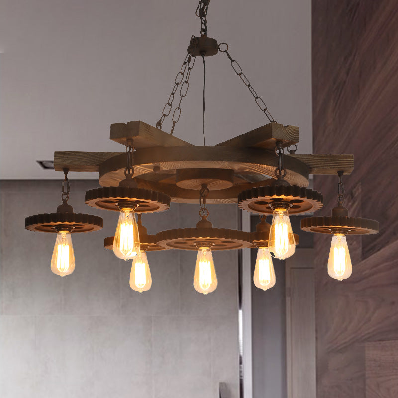 Industrial Rustic Metal Chandelier + 3 Or 7 Exposed Bulb Lights – Ideal For Restaurants