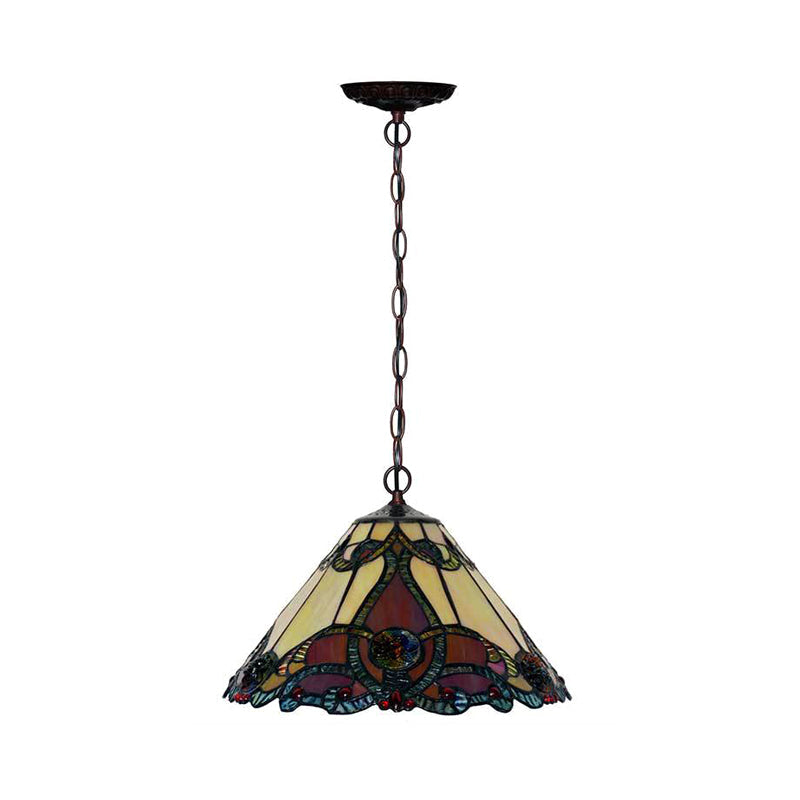 Tiffany Bronze Kitchen Pendant Lamp With Red Stained Glass Shade