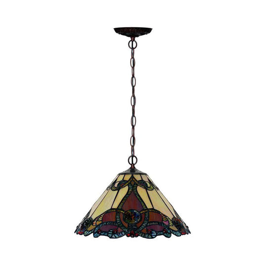 Tiffany Bronze Kitchen Pendant Lamp With Red Stained Glass Shade