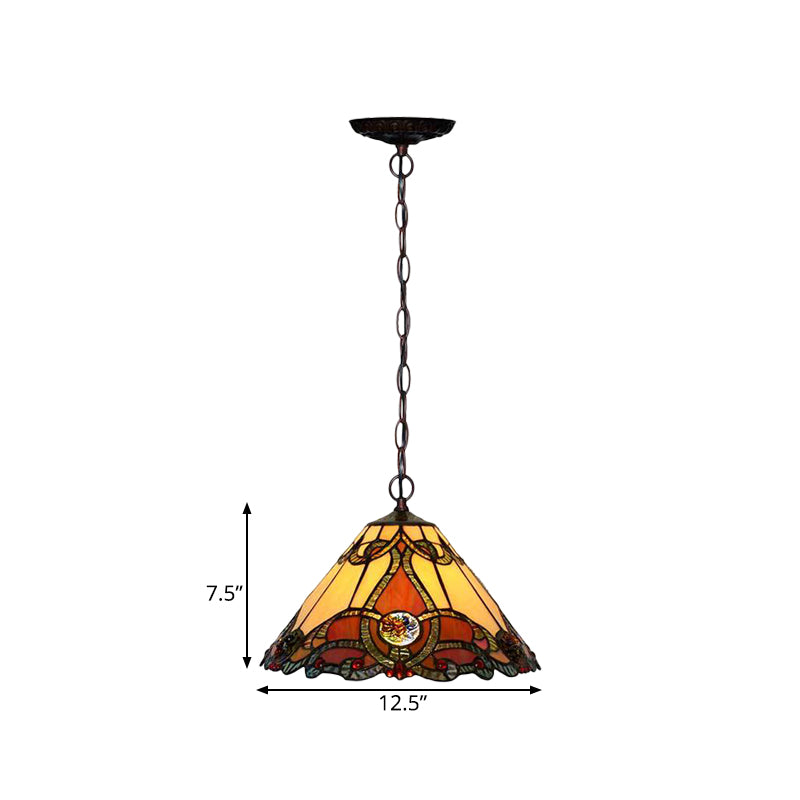 Tiffany Bronze Kitchen Pendant Lamp With Red Stained Glass Shade