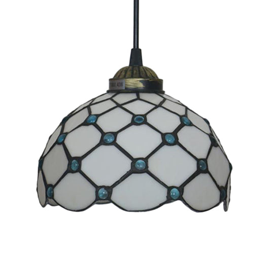 Black 1-Light Pendant Lamp With Baroque Beige/Blue/Green Glass Shade - Perfect For Dining Room