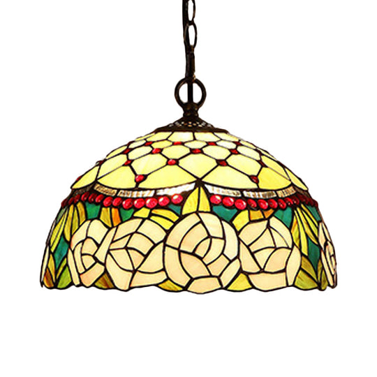 1/2-Light Mediterranean Bronze Kitchen Chandelier Pendant With Red/Yellow Glass Shade - 12’’/16’’ W