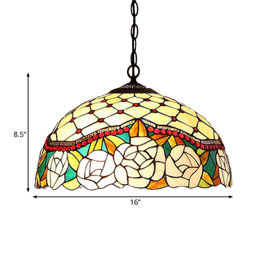 1/2-Light Mediterranean Bronze Kitchen Chandelier Pendant With Red/Yellow Glass Shade - 12’’/16’’ W