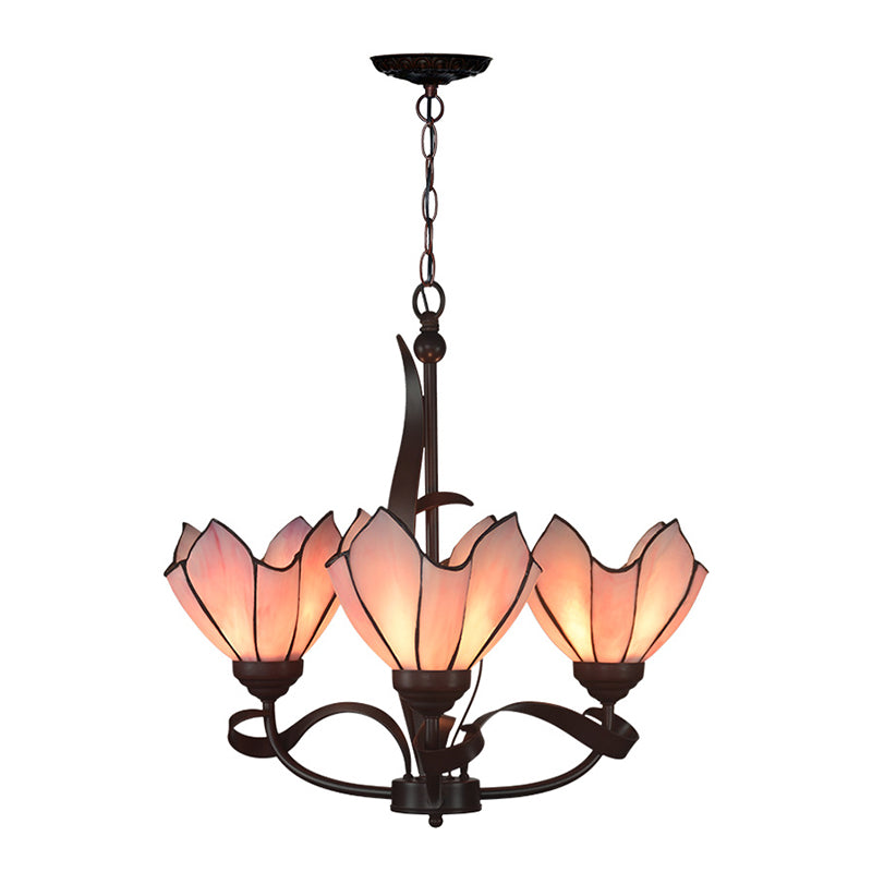 Baroque Pink/Purple Floral Chandelier - Bronze 3/5 Lights Kitchen Lighting Fixture