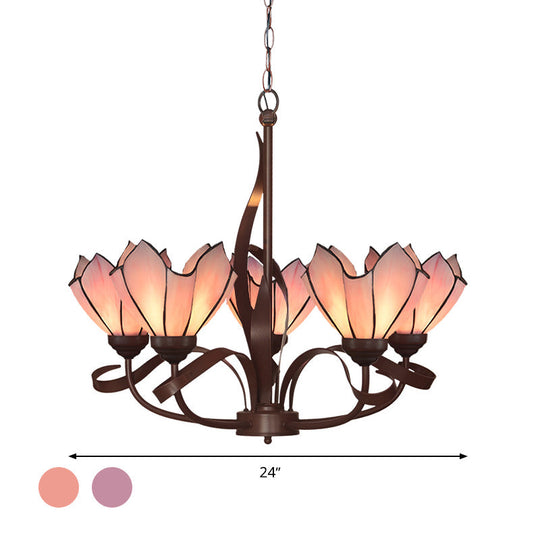 Baroque Pink/Purple Floral Chandelier - Bronze 3/5 Lights Kitchen Lighting Fixture