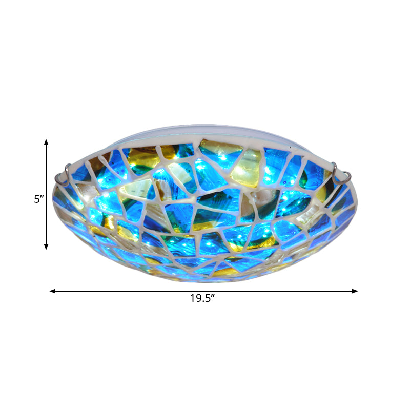Mediterranean Blue Stained Glass Flushmount Lighting - 2/3/4 Lights Close To Ceiling Lamp For Living