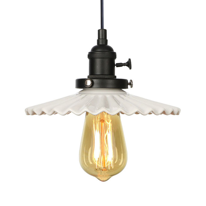 Ceramic Scalloped Edge Industrial Pendant Light With Single Bulb For Dining Rooms In Black Bronze