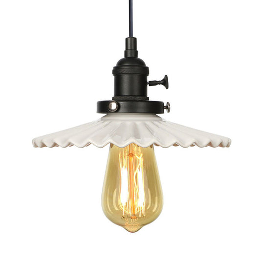 Scalloped Edge Hanging Light Fixture - Ceramic Pendant Ceiling For Industrial Dining Rooms (1 Bulb)
