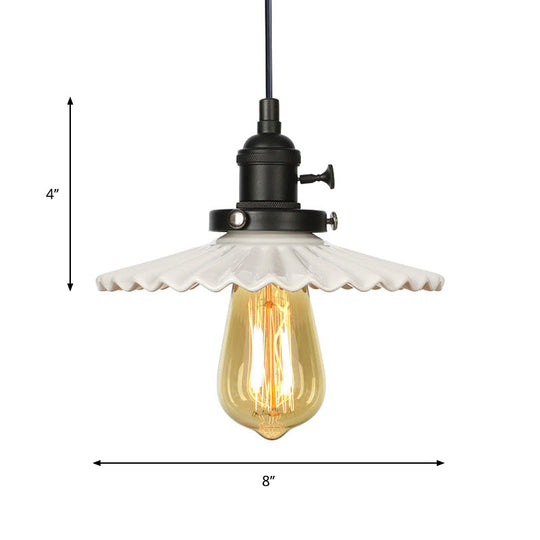 Ceramic Scalloped Edge Industrial Pendant Light With Single Bulb For Dining Rooms In Black Bronze