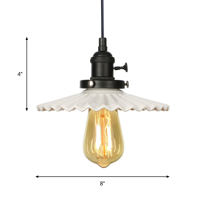 Scalloped Edge Hanging Light Fixture - Ceramic Pendant Ceiling For Industrial Dining Rooms (1 Bulb)