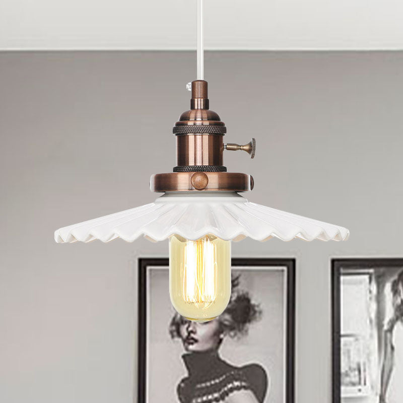 Ceramic Scalloped Edge Industrial Pendant Light With Single Bulb For Dining Rooms In Black Bronze