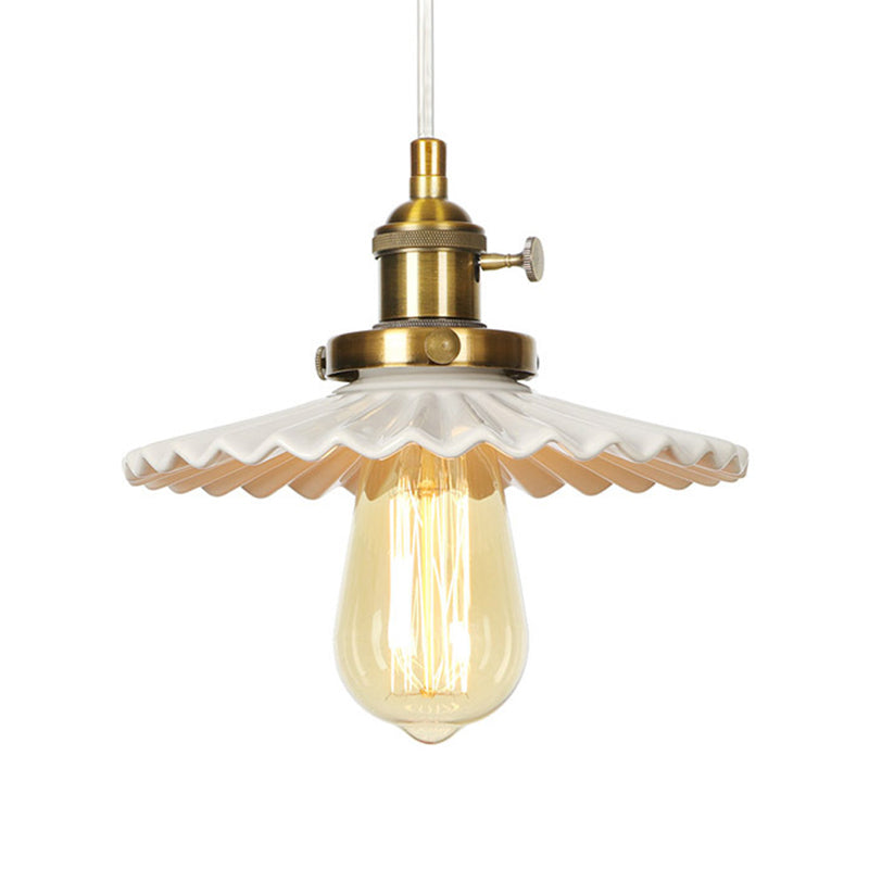 Scalloped Edge Hanging Light Fixture - Ceramic Pendant Ceiling For Industrial Dining Rooms (1 Bulb)