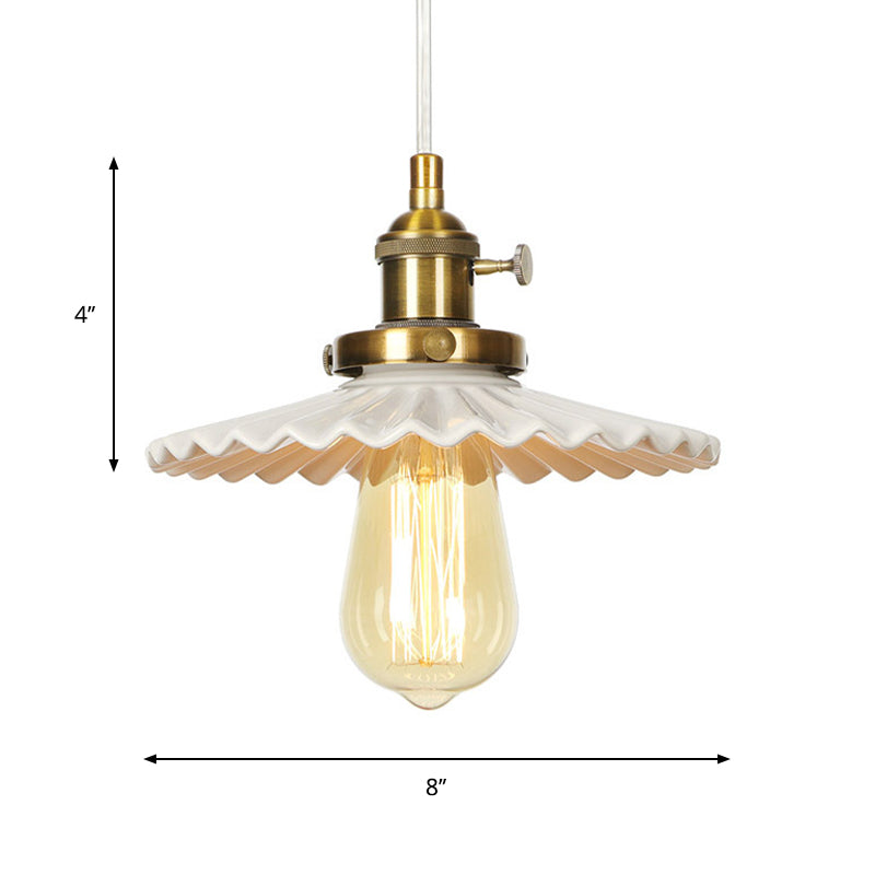 Ceramic Scalloped Edge Industrial Pendant Light With Single Bulb For Dining Rooms In Black Bronze