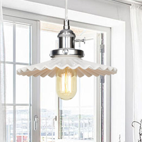 Scalloped Edge Hanging Light Fixture - Ceramic Pendant Ceiling For Industrial Dining Rooms (1 Bulb)