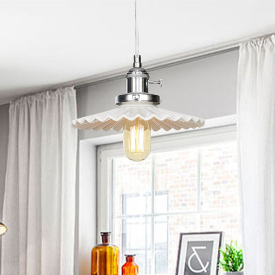 Ceramic Scalloped Edge Industrial Pendant Light With Single Bulb For Dining Rooms In Black Bronze