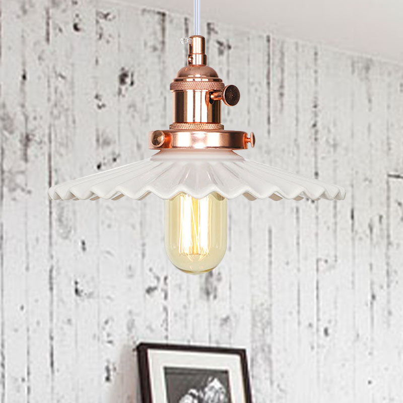 Scalloped Edge Hanging Light Fixture - Ceramic Pendant Ceiling For Industrial Dining Rooms (1 Bulb)