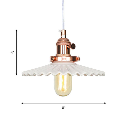 Ceramic Scalloped Edge Industrial Pendant Light With Single Bulb For Dining Rooms In Black Bronze