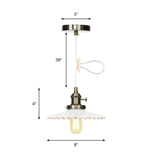 Ceramic Scalloped Edge Industrial Pendant Light With Single Bulb For Dining Rooms In Black Bronze
