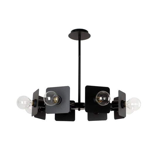 Industrial Metal Square Chandelier Lighting - 8-Head Black Ceiling Fixture For Restaurants