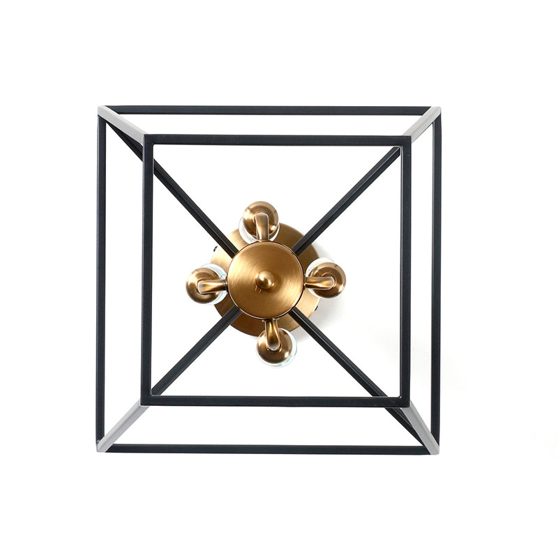 Industrial Black Chandelier With 4 Cage Metal Pendant Lights