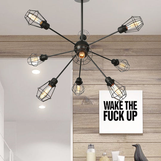 Black Metal Farmhouse Style Pendant Light With Cage Shade 9 /