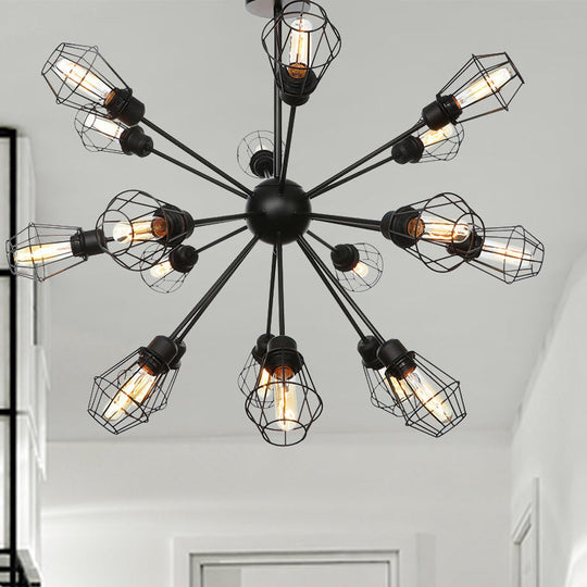 Black Metal Farmhouse Style Pendant Light With Cage Shade 18 /