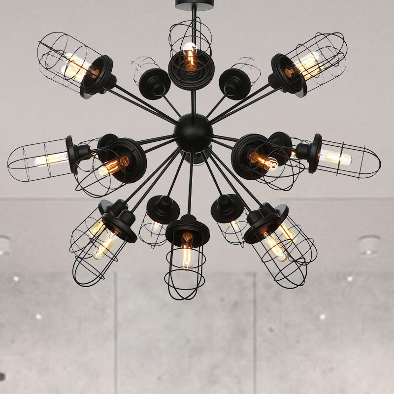 Farmhouse Style Iron Caged Chandelier - 9/12/15 Lights Sputnik Design Black Finish 21 /