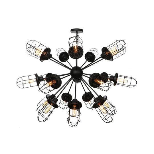 Farmhouse Style Iron Caged Chandelier - 9/12/15 Lights Sputnik Design Black Finish