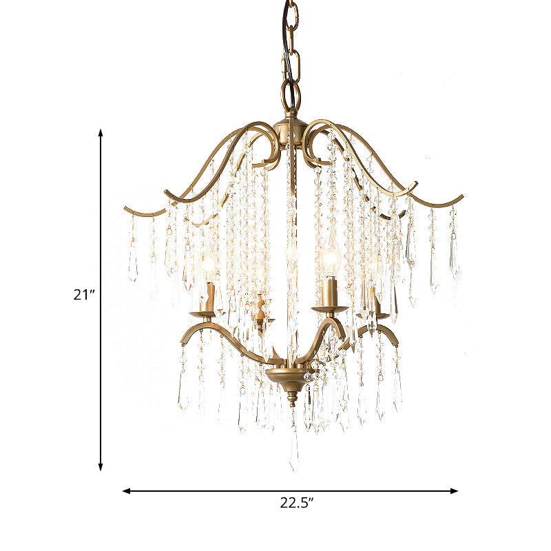 Modern Crystal Waterfall Chandelier - Brass Ceiling Hanging Light 3/4 Bulbs 18.5’/22.5’ Wide