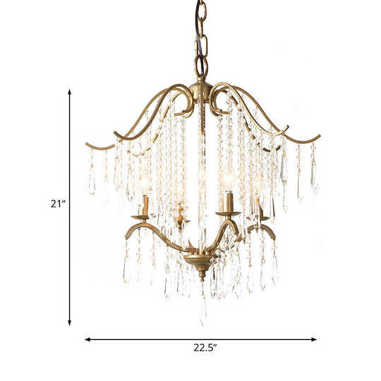 Modern Crystal Waterfall Chandelier - Brass Ceiling Hanging Light 3/4 Bulbs 18.5’/22.5’ Wide
