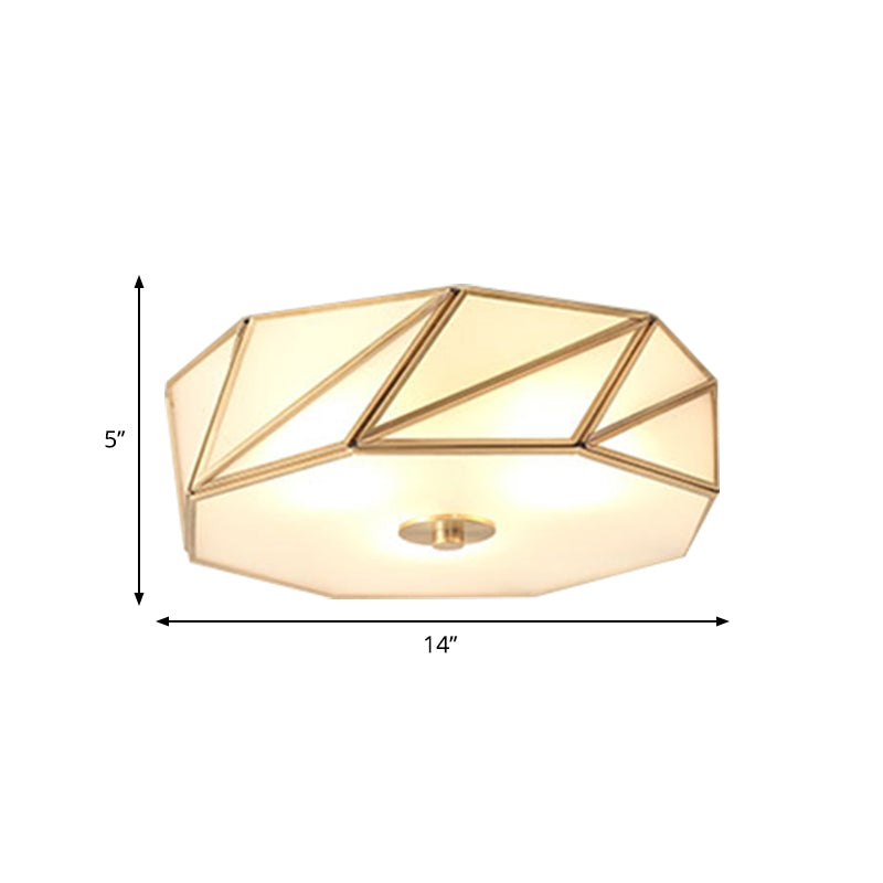 Opal Glass Flush Mount Lamp With Brass Finish - Bedroom Ceiling Fixture (3/4/6 Lights)