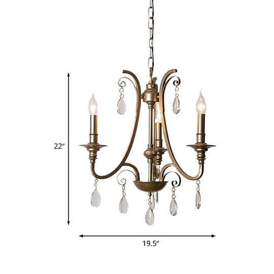 Stylish Modernism Teardrop Chandelier Crystal Pendant Light - Brass Shade Option 3 Bulbs Included