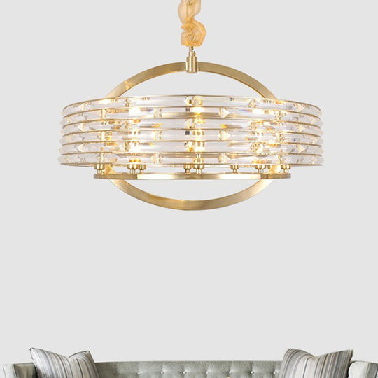 Contemporary Round Crystal Chandelier - 6 Heads Brass Finish