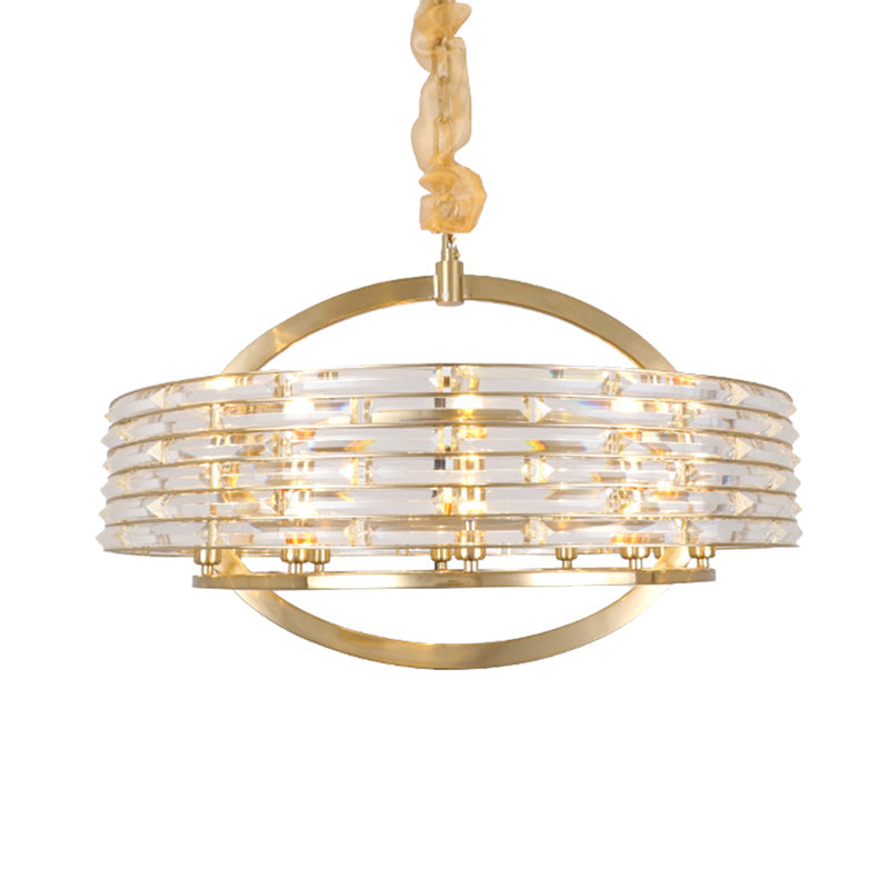 Contemporary Round Crystal Chandelier - 6 Heads Brass Finish