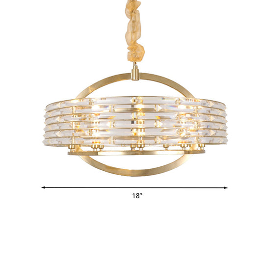 Contemporary Round Crystal Chandelier - 6 Heads Brass Finish