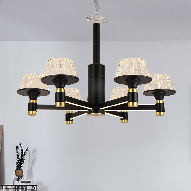 Modernist Crystal Cone Ceiling Chandelier - 6/8/12 Bulbs Black 27.5’/33.5’/37.5’ Wide Hanging