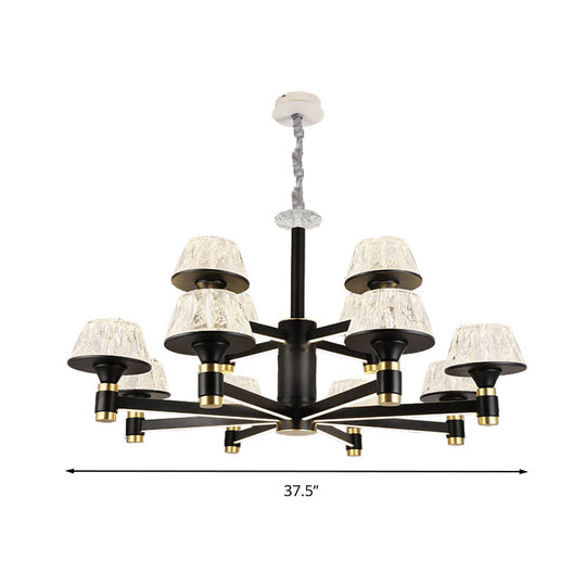 Modernist Crystal Cone Ceiling Chandelier - 6/8/12 Bulbs Black 27.5’/33.5’/37.5’ Wide Hanging