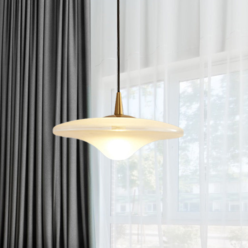 White Glass Contemporary Flare Pendant Lamp For Down Lighting In Restaurants - 1 Bulb