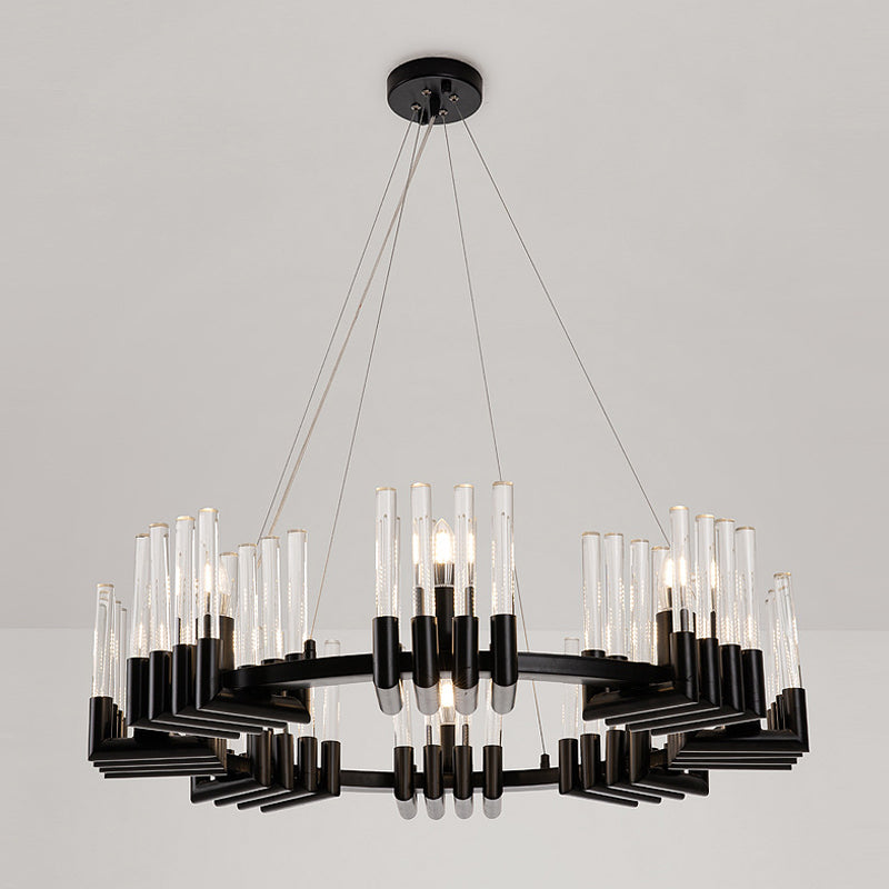Contemporary Circular Iron Chandelier Lamp With Crystal Tube - 6/8 Lights Ceiling Light Fixture In