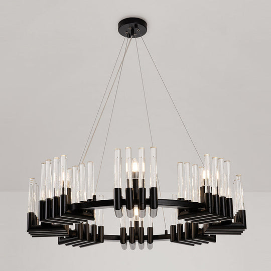 Contemporary Circular Iron Chandelier Lamp With Crystal Tube - 6/8 Lights Ceiling Light Fixture In