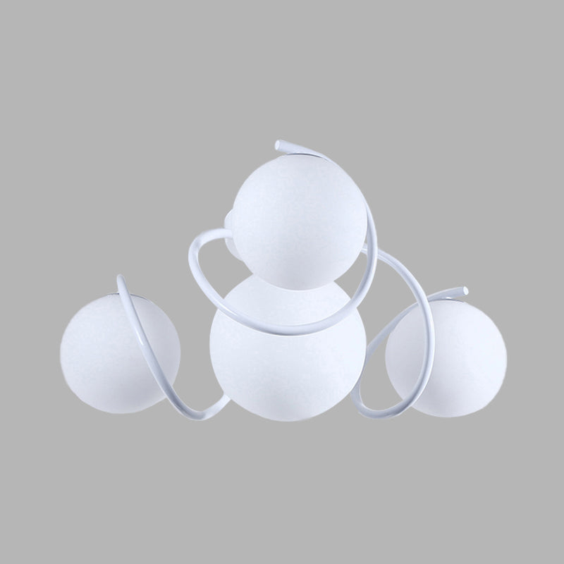 Orb Opal Glass Semi Flush Light - Traditional Black/White 4/7 Lights Living Room Ceiling Lighting